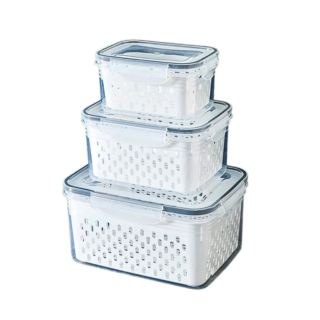 Pote de Geladeira Hermético com Drenagem - Com Cesto Interno