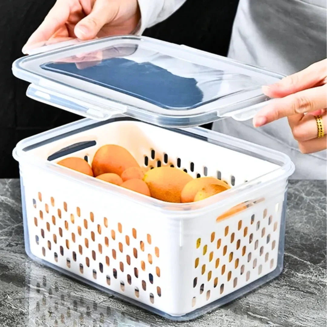 Pote de Geladeira Hermético com Drenagem - Com Cesto Interno