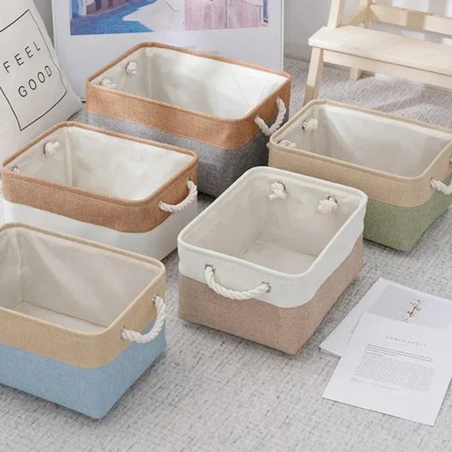 Cesta Organizadora Dobrável em Linho - Solução de Armazenamento Otimizada