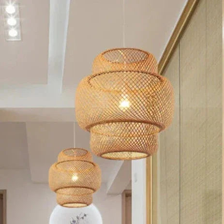 Luminária Pendente Estilo Japonês - Artesanal de Bambu e Madeira