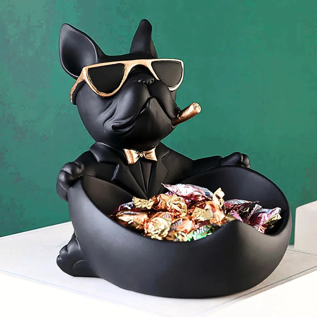 Escultura Bulldog Porta-Objetos - Em Resina para Chaves e Decoração