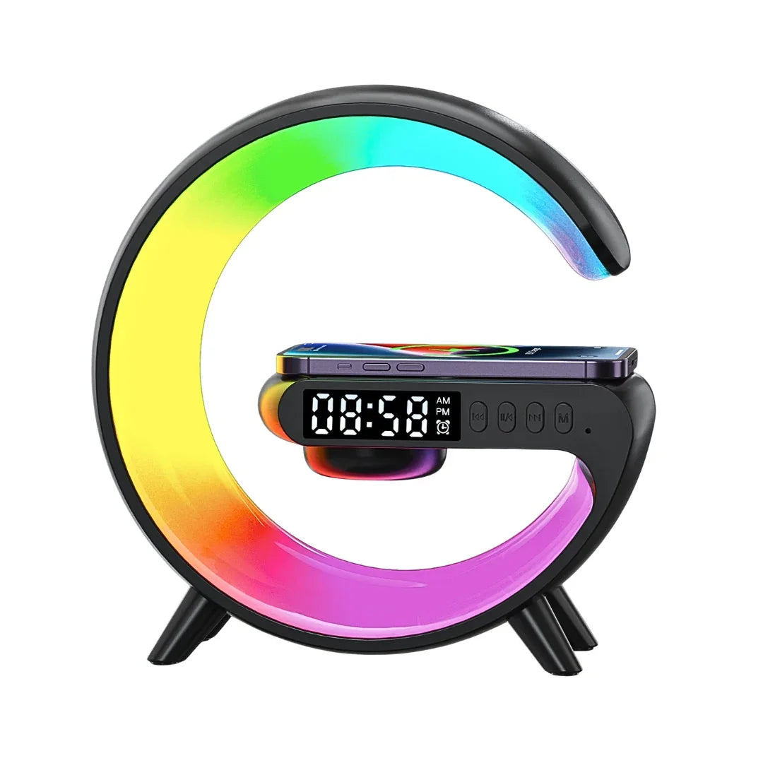 Estação de Carga e Som Bluetooth - Com Despertador e 9 Modos de Luz