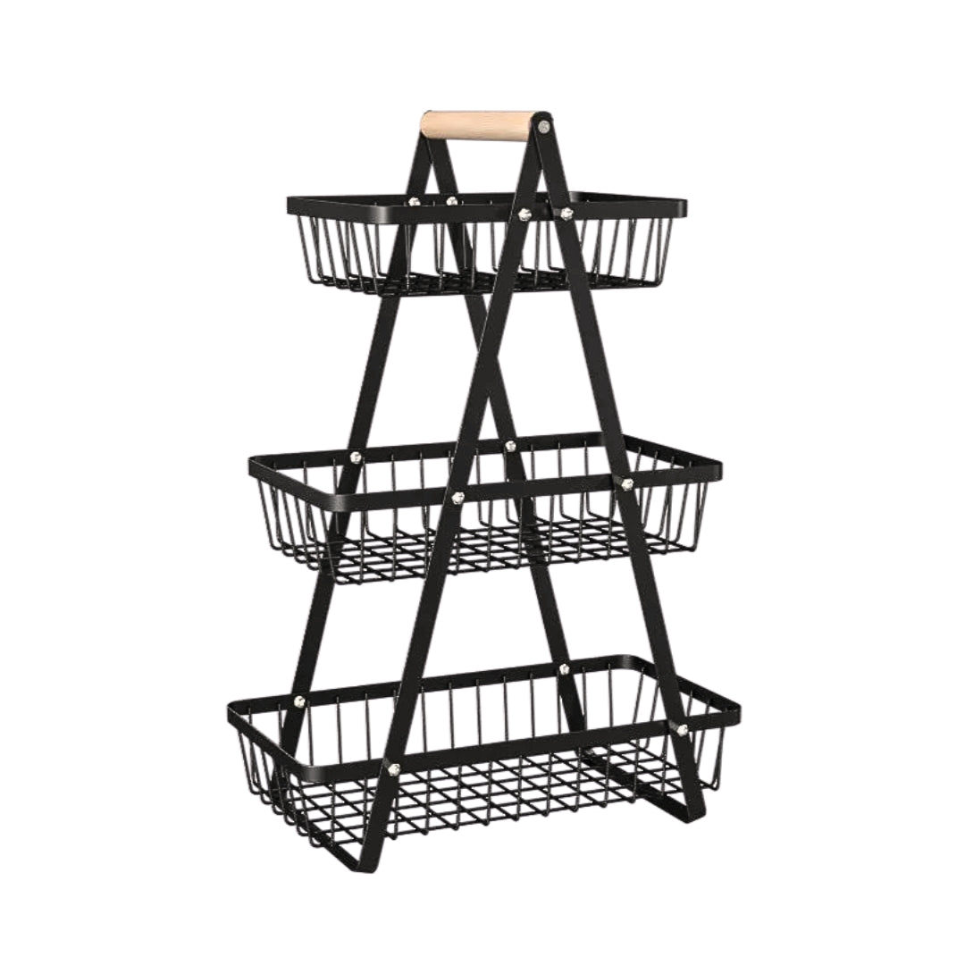 Cesta Organizadora de Frutas Empilhável em Aço Carbono - Design de Mesa