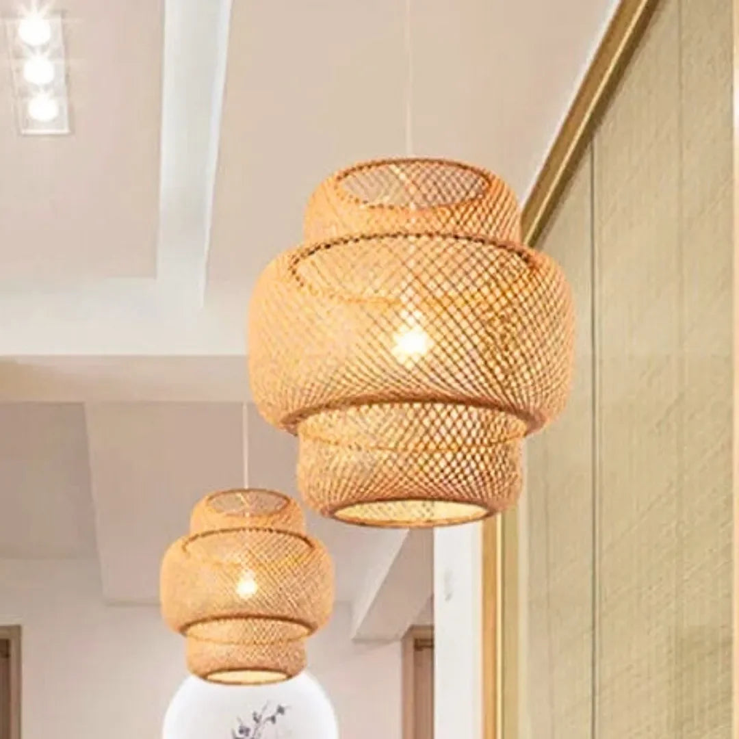 Luminária Pendente Estilo Japonês - Artesanal de Bambu e Madeira