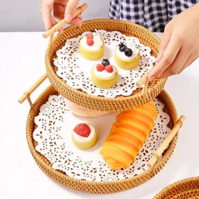 Cesta Artesanal em Vime Natural - Pães e Frutas