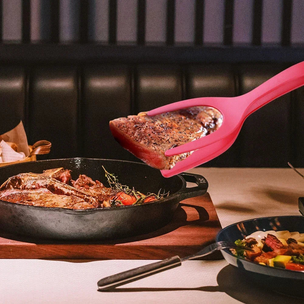 Pinça 2 em 1 de Silicone - Para Virar Ovos e Carnes