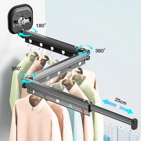 Varal Retrátil de Parede em Alumínio - Dobrável 360º Sem Furo