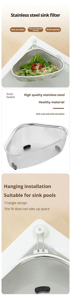 Cesto Triangular para Pia - De Aço Inoxidável para Resíduos