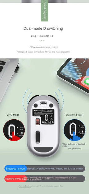 Mouse Bluetooth 2.4GHz - Silencioso e Recarregável