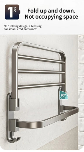 Toalheiro de Parede Dobrável em Alumínio - com Gancho