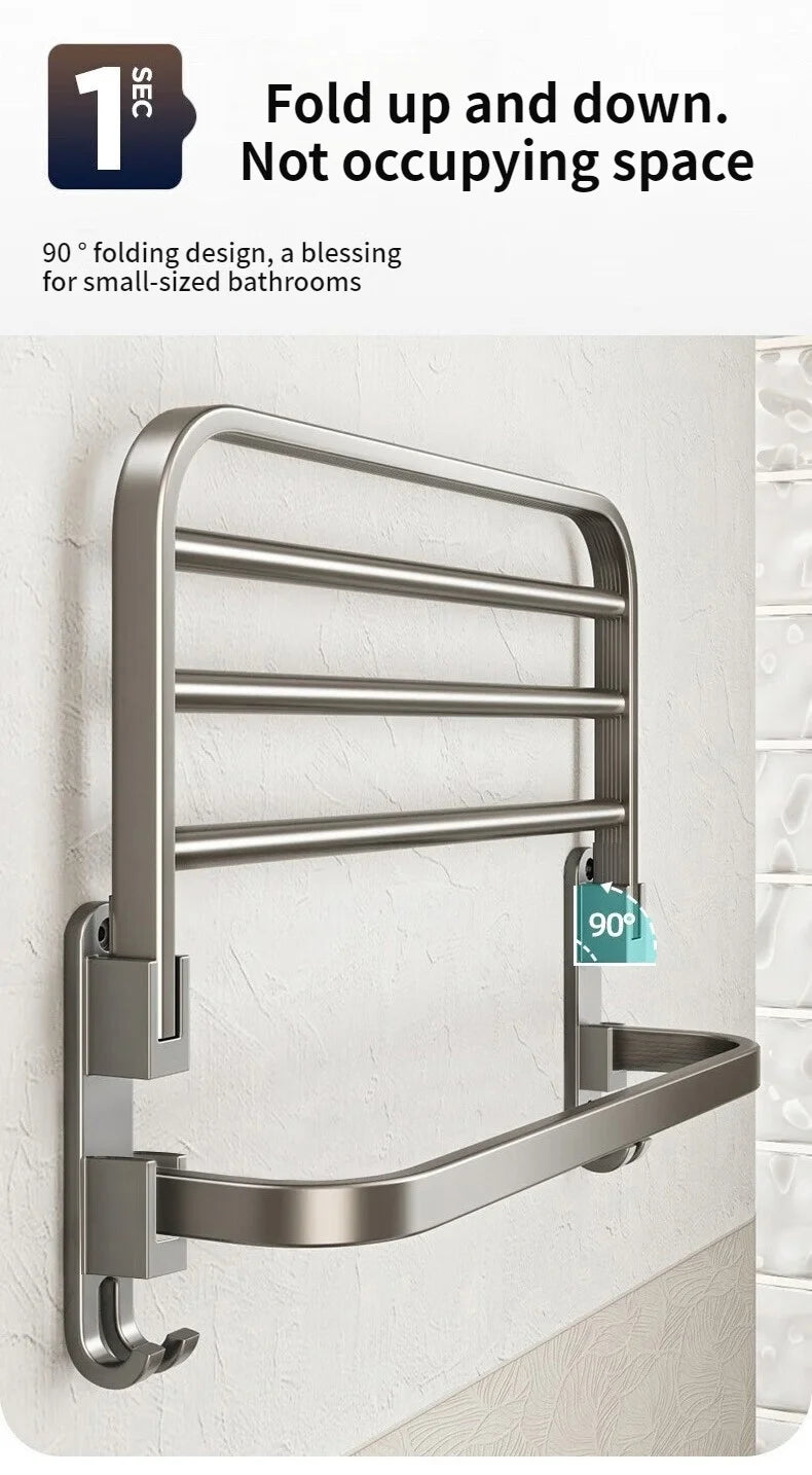 Toalheiro de Parede Dobrável em Alumínio - com Gancho