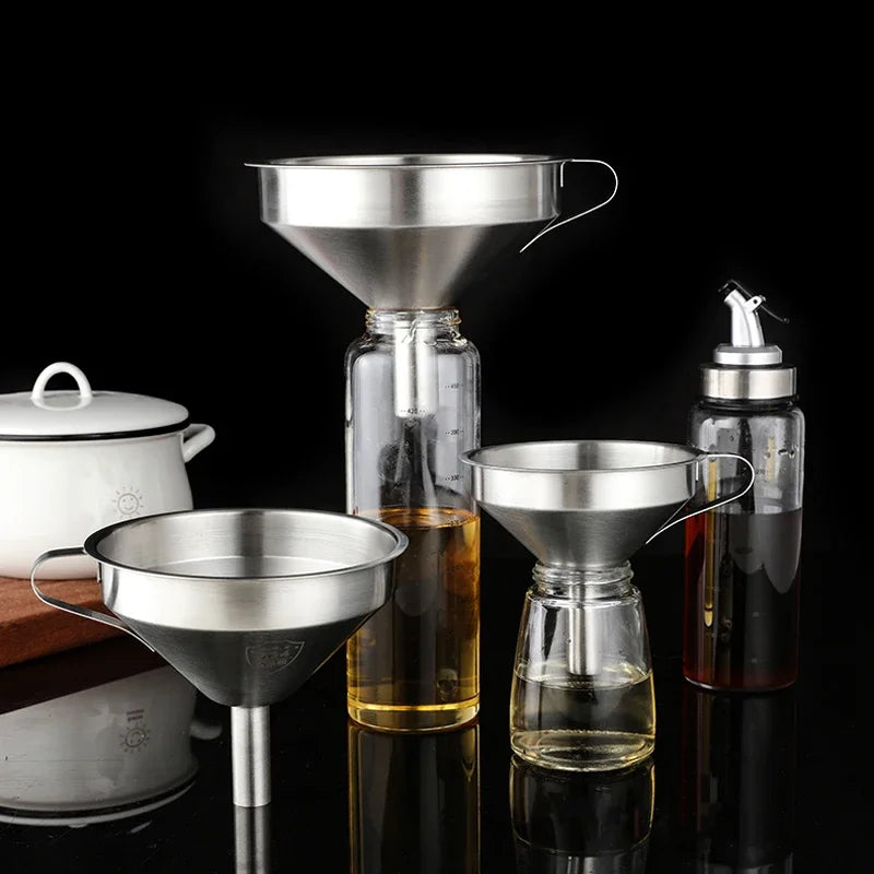 Funil de Aço Inox 304 - Com Filtro para Líquidos e Pós