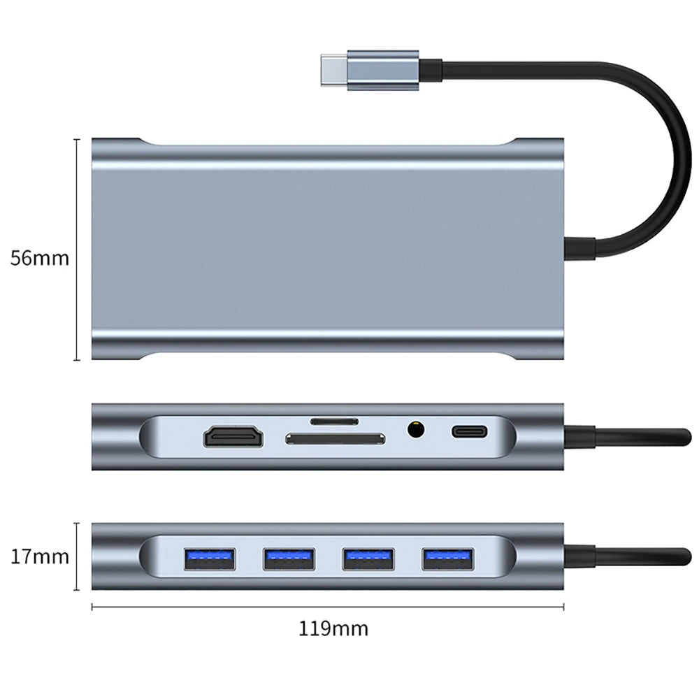 HUB USB-C 11 em 1 para MacBook - 4K HDMI e PD 87W