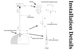 Luminária Pendente Estilo Japonês - Artesanal de Bambu e Madeira