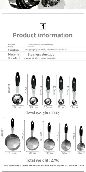Kit 10 Medidores de Aço Inox - Copos e Colheres