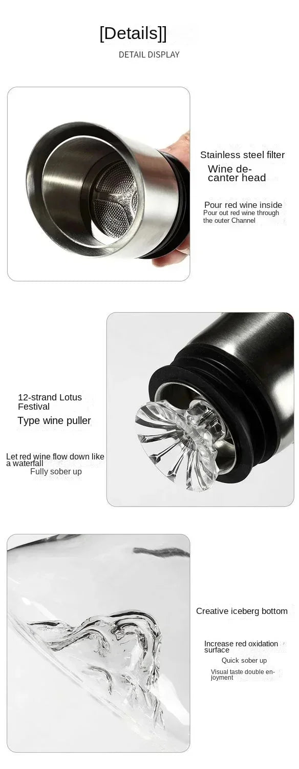 Decantador de Vinho em Cascata - De Cristal e Sem Chumbo