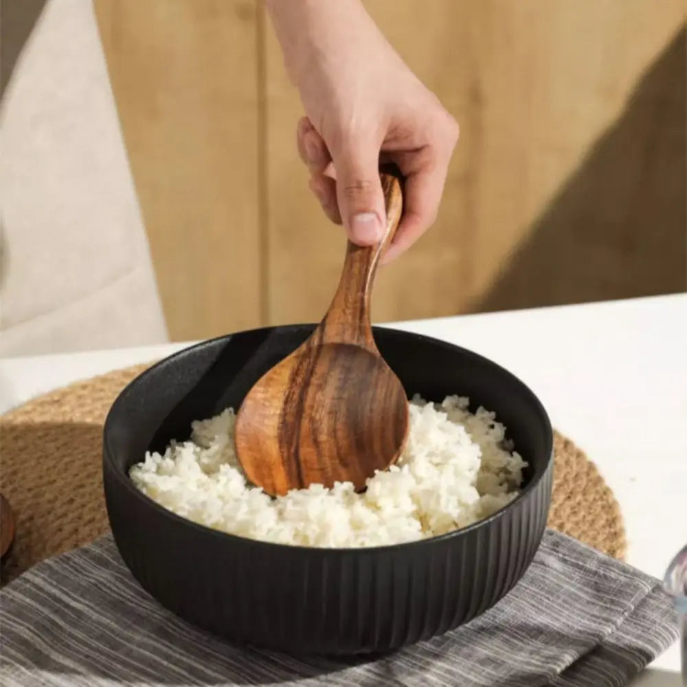 Kit Utensílios de Cozinha - Em Madeira Natural com Balde