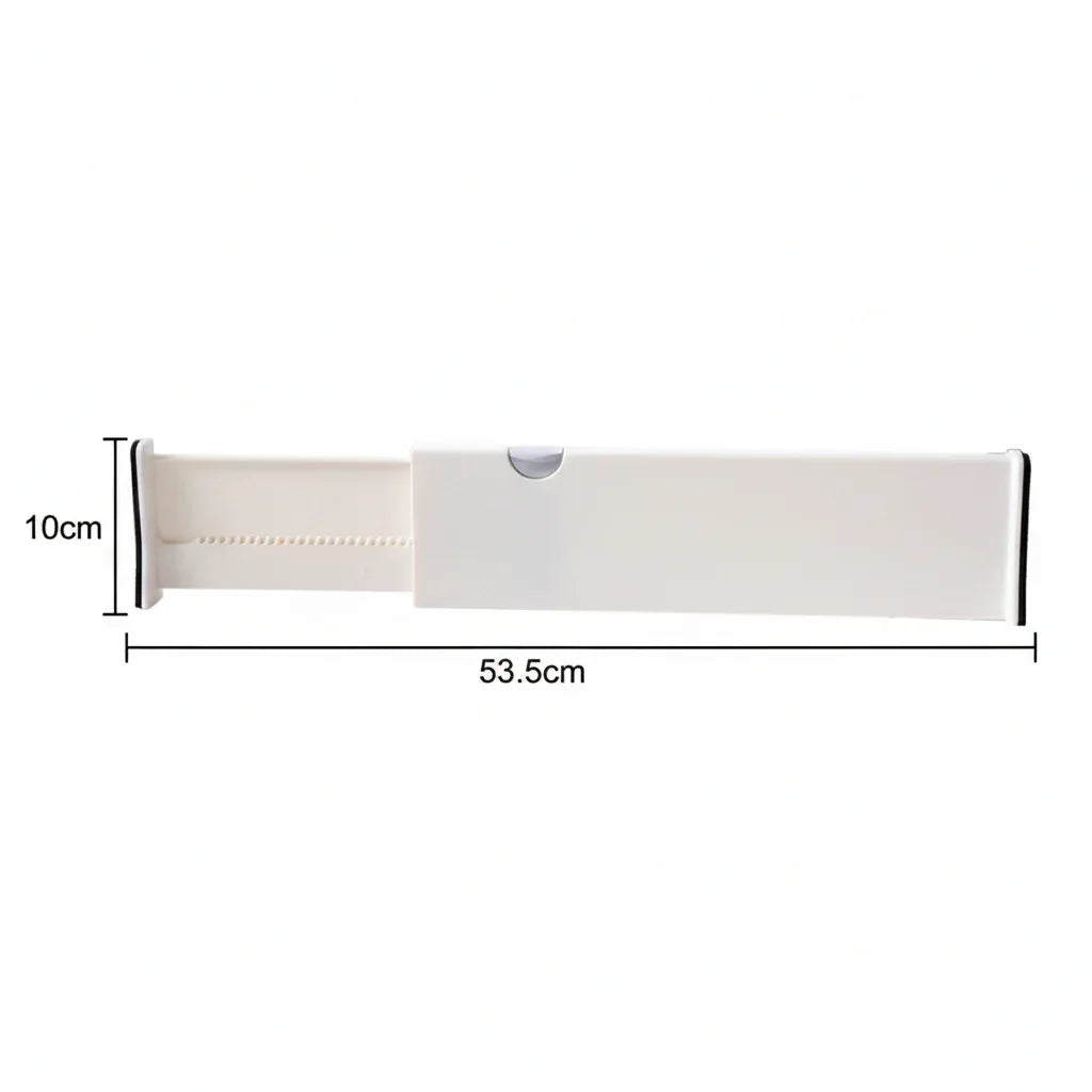 divisor expansivel de gaveta ajustável branco, dimensões 53,5cm x 10cm, fundo branco