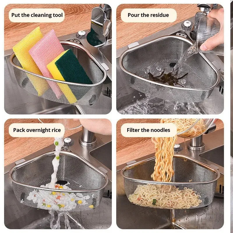 Cesto Triangular para Pia - De Aço Inoxidável para Resíduos