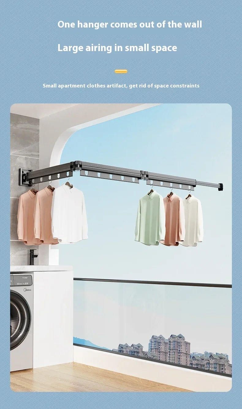 Varal Retrátil de Parede em Alumínio - Dobrável 360º Sem Furo