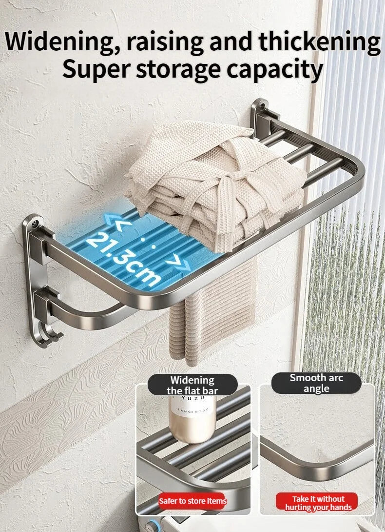 Toalheiro de Parede Dobrável em Alumínio - com Gancho