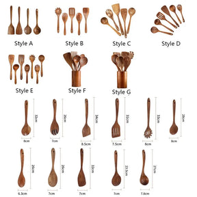 Kit Utensílios de Cozinha - Em Madeira Natural com Balde