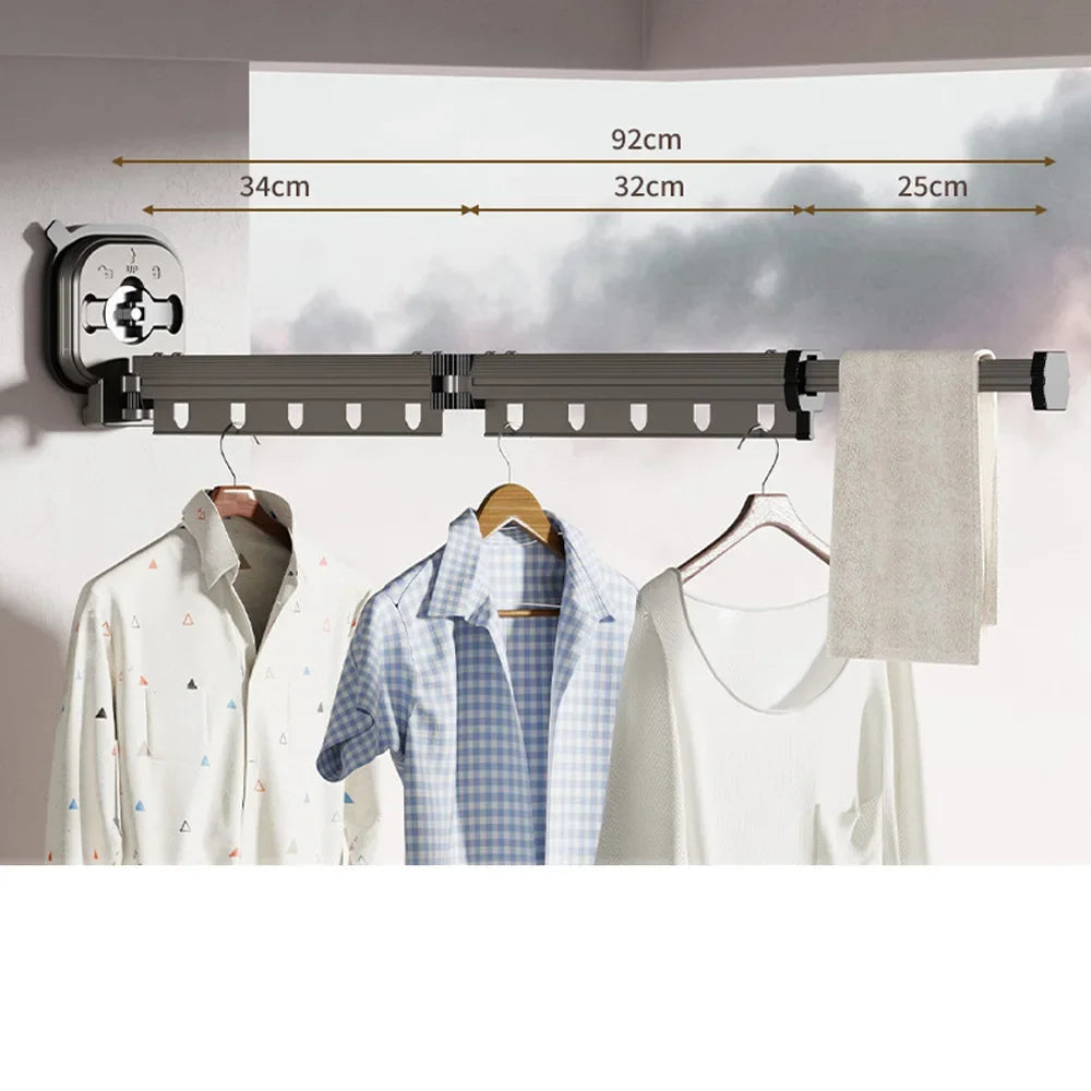 Varal Retrátil de Parede em Alumínio - Dobrável 360º Sem Furo