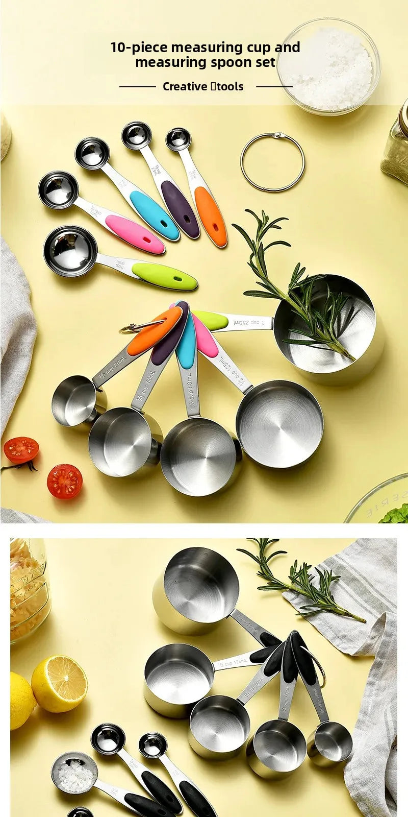 Kit 10 Medidores de Aço Inox - Copos e Colheres