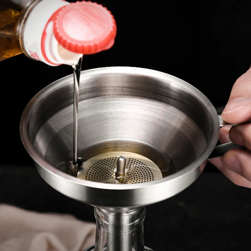 Funil de Aço Inox 304 - Com Filtro para Líquidos e Pós