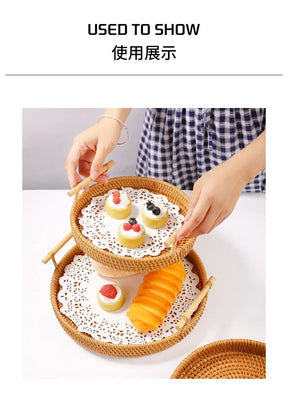 Cesta Artesanal em Vime Natural - Pães e Frutas