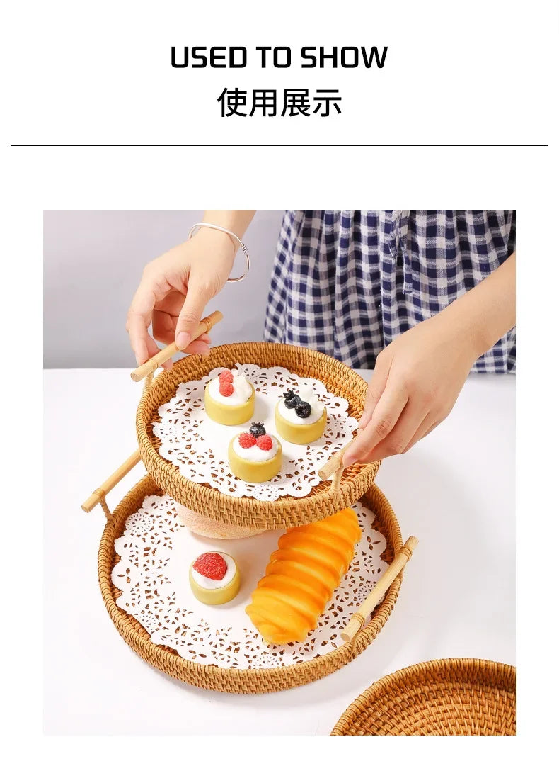 Cesta Artesanal em Vime Natural - Pães e Frutas