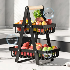 Cesta Organizadora de Frutas Empilhável em Aço Carbono - Design de Mesa
