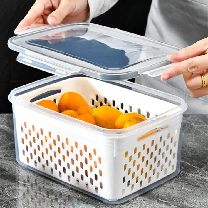 Pote de Geladeira Hermético com Drenagem - Com Cesto Interno