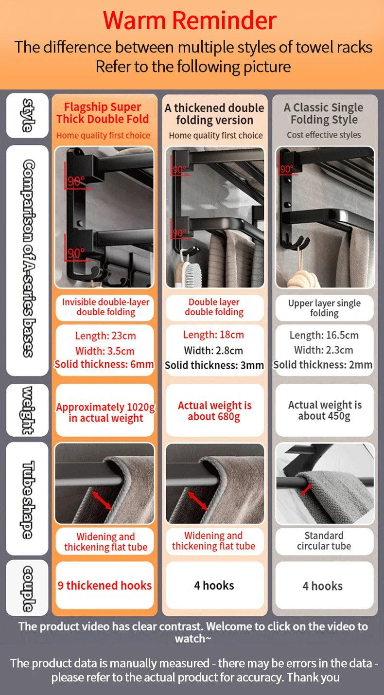 Toalheiro de Parede Dobrável em Alumínio - com Gancho