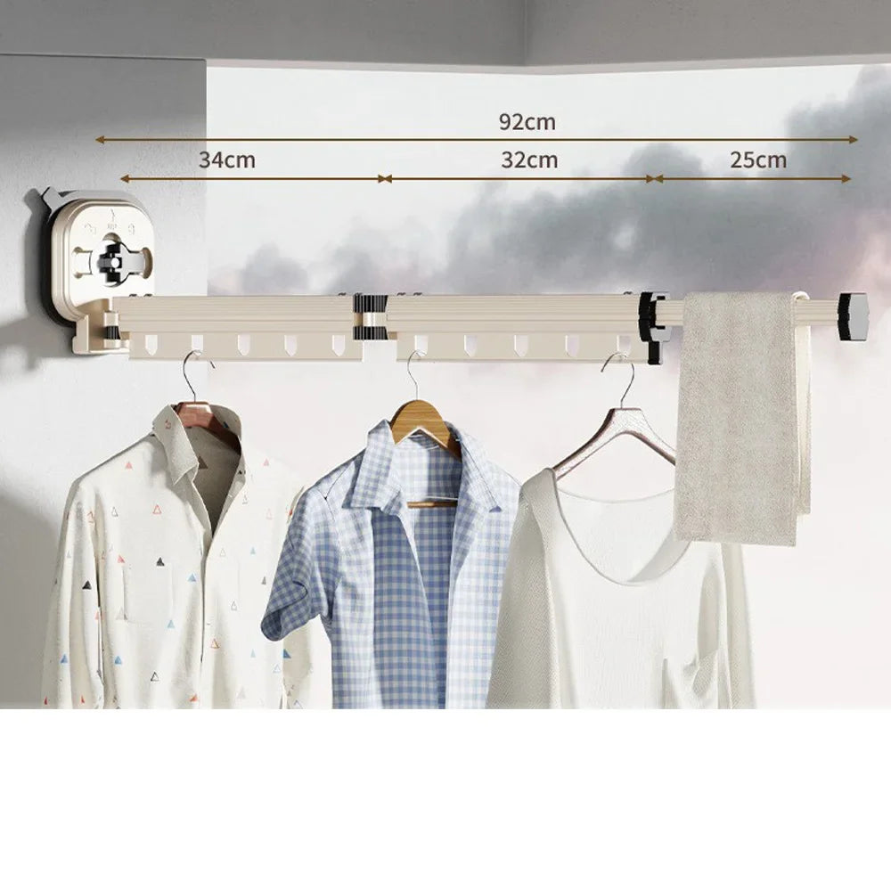 Varal Retrátil de Parede em Alumínio - Dobrável 360º Sem Furo