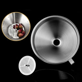 Funil de Aço Inox 304 - Com Filtro para Líquidos e Pós