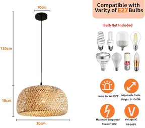 Luminária Pendente Estilo Japonês - Artesanal de Bambu e Madeira