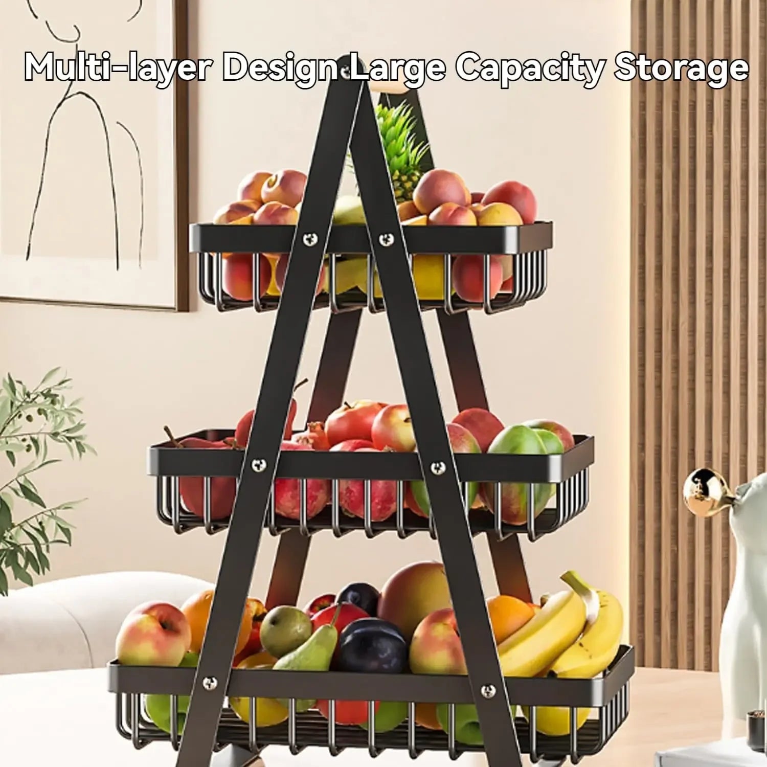 Cesta Organizadora de Frutas Empilhável em Aço Carbono - Design de Mesa