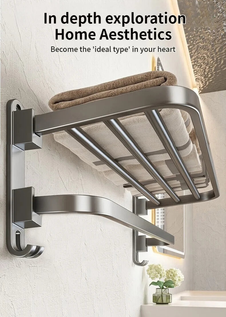 Toalheiro de Parede Dobrável em Alumínio - com Gancho