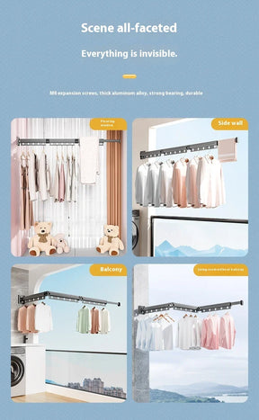 Varal Retrátil de Parede em Alumínio - Dobrável 360º Sem Furo