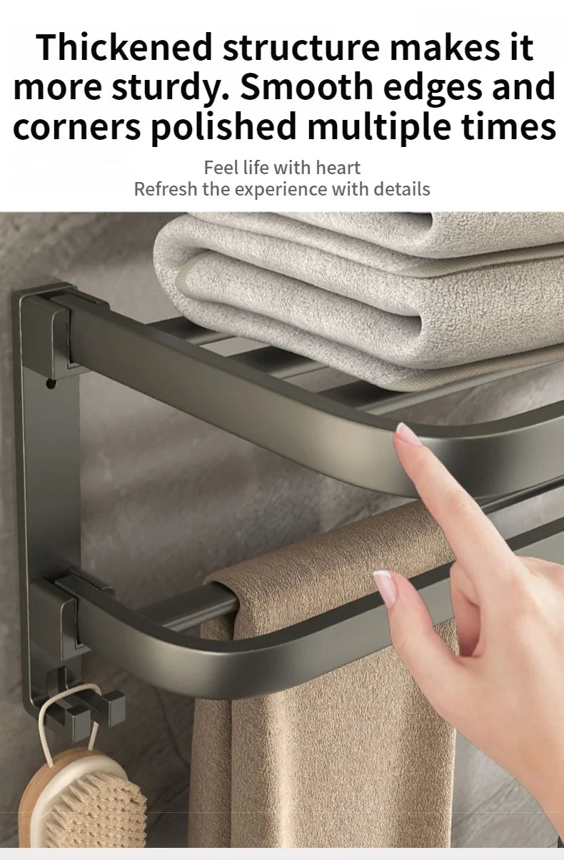 Toalheiro de Parede Dobrável em Alumínio - com Gancho