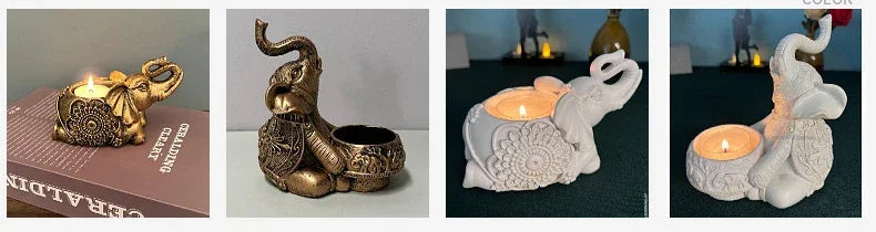 Porta-Vela Decorativo Elefante - De Poliresina