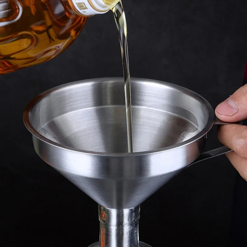 Funil de Aço Inox 304 - Com Filtro para Líquidos e Pós