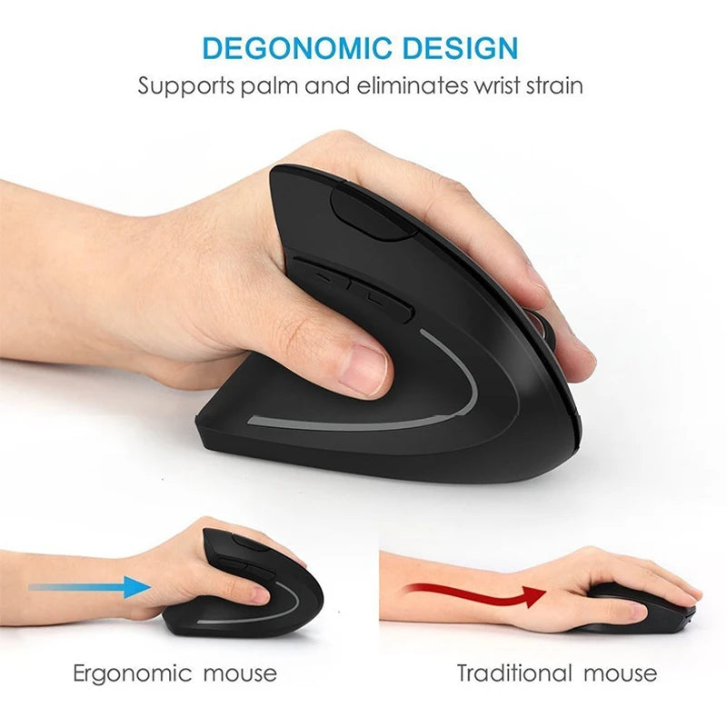 Mouse Vertical Ergonômico Recarregável - Bluetooth e 2,4GHz
