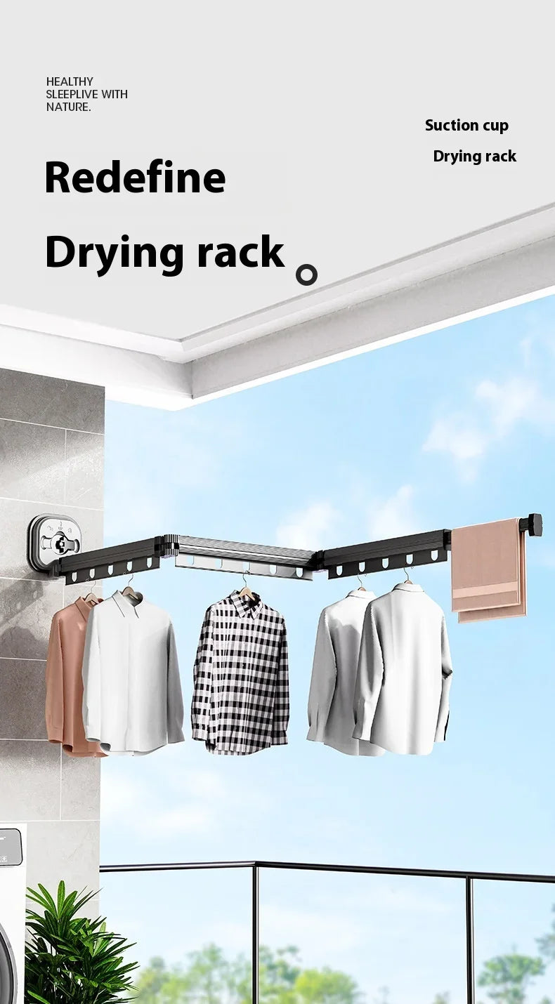 Varal Retrátil de Parede em Alumínio - Dobrável 360º Sem Furo