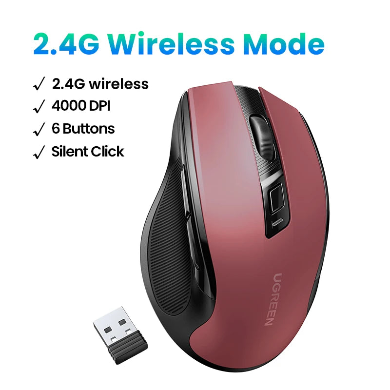 Mouse Sem Fio Ergonômico — 4000 DPI e Clique Silencioso