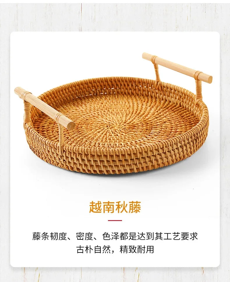 Cesta Artesanal em Vime Natural - Pães e Frutas