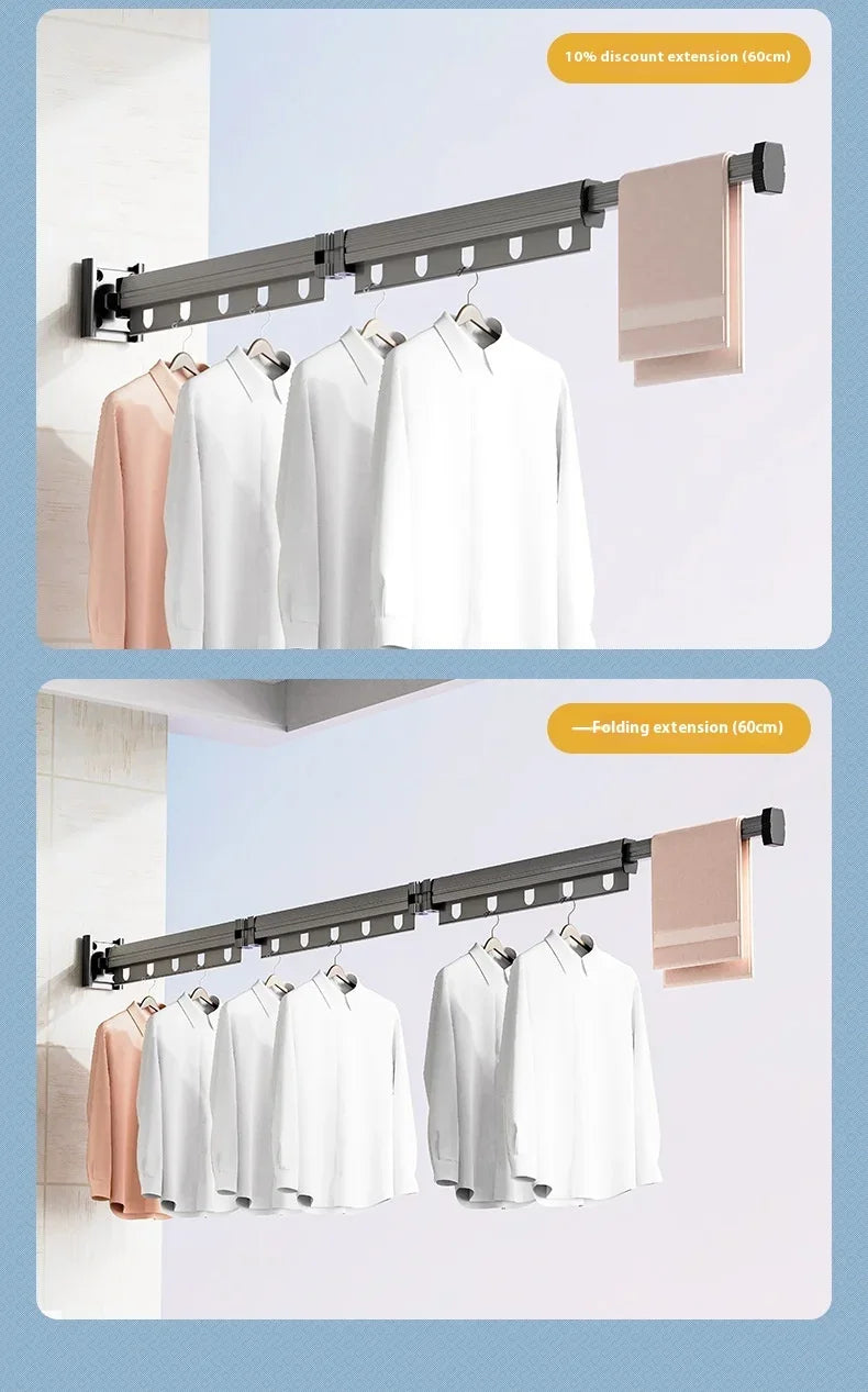 Varal Retrátil de Parede em Alumínio - Dobrável 360º Sem Furo