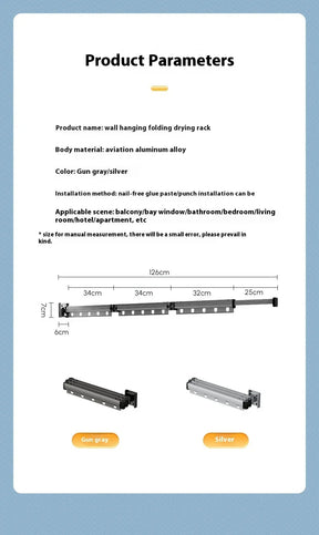 Varal Retrátil de Parede em Alumínio - Dobrável 360º Sem Furo