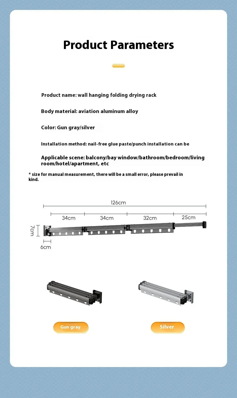 Varal Retrátil de Parede em Alumínio - Dobrável 360º Sem Furo